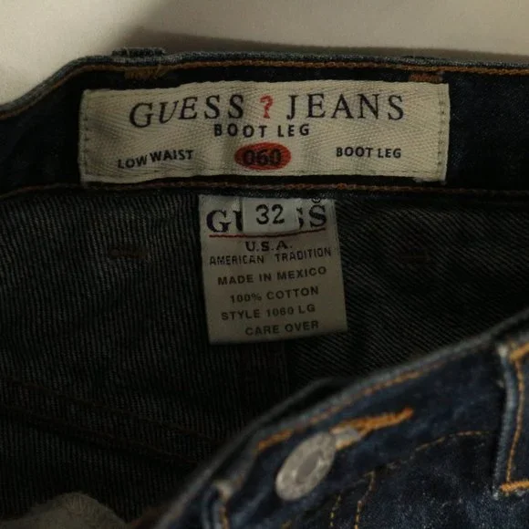 GUESS JEANS Bootleg Cut Dark Wash Blue Denim Jeans Sz 32 Men - Picture 6 of 13
